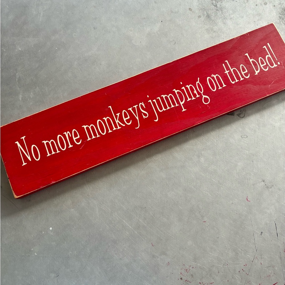 Playful Red Wall Art - No More Monkeys Jumping on the Bed